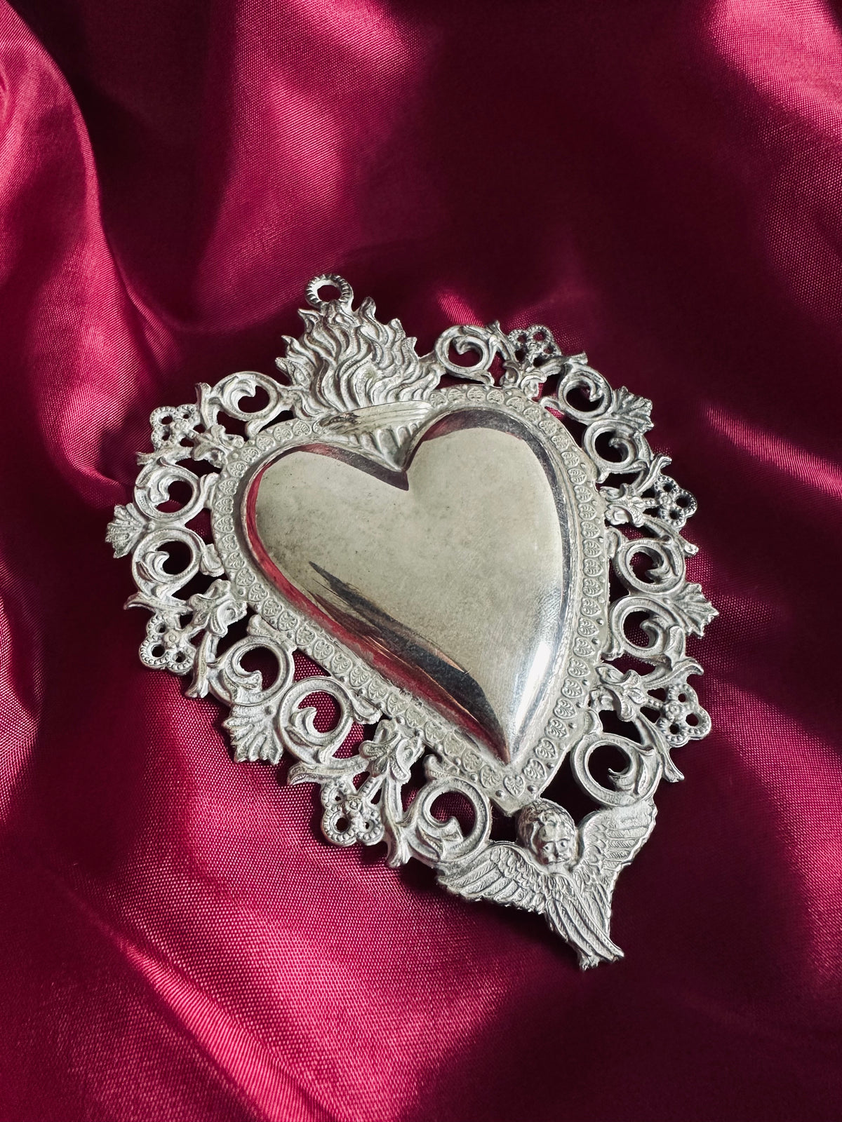 Ex-voto "coeur sacré" italien en argent plaqué // XIXème siècle