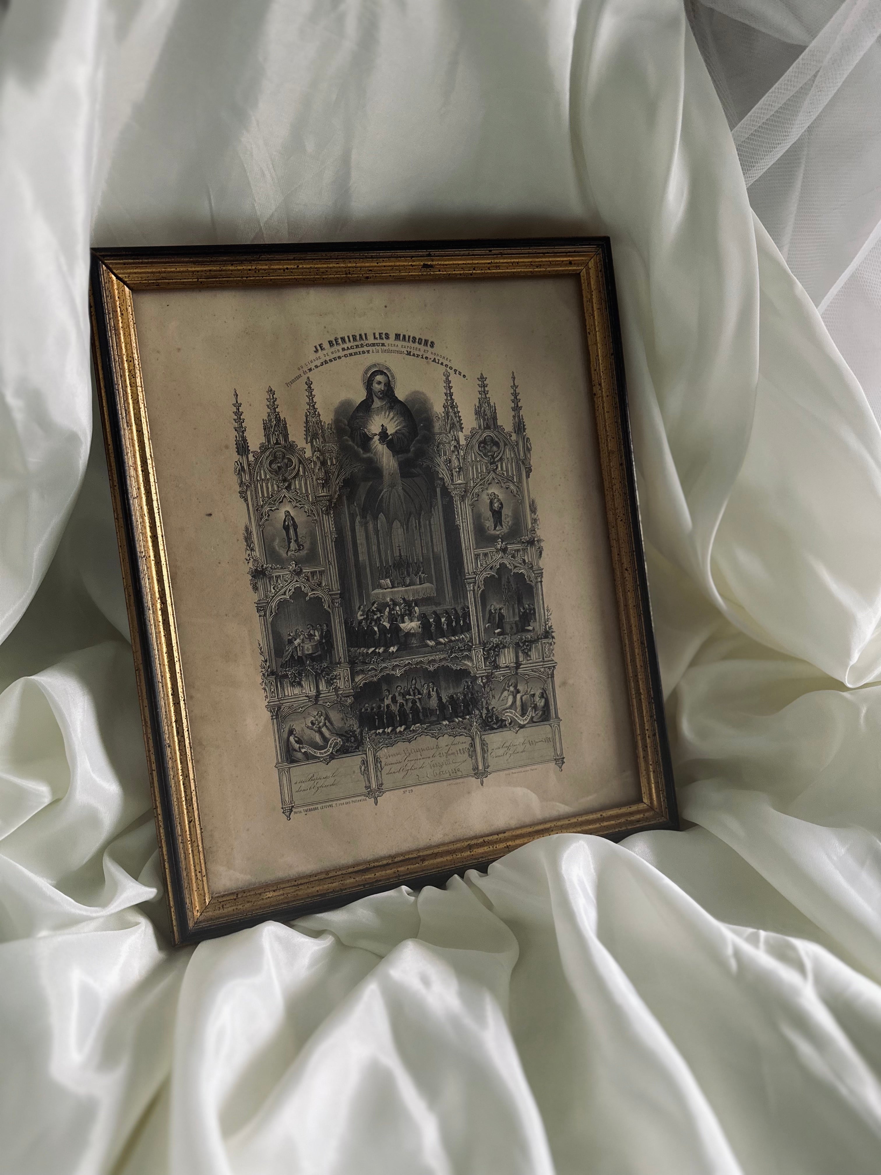 Lithographie première communion datée de 1885