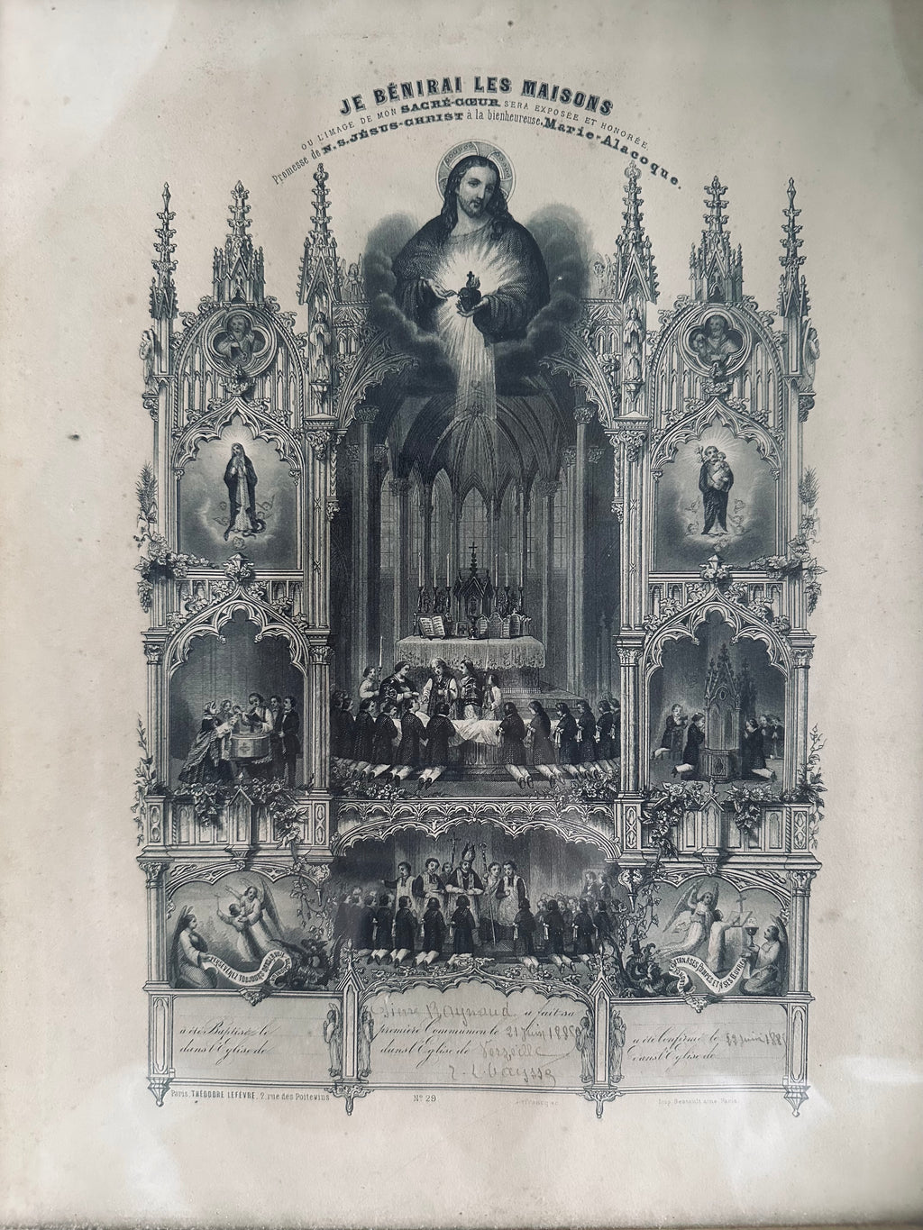 Lithographie première communion datée de 1885