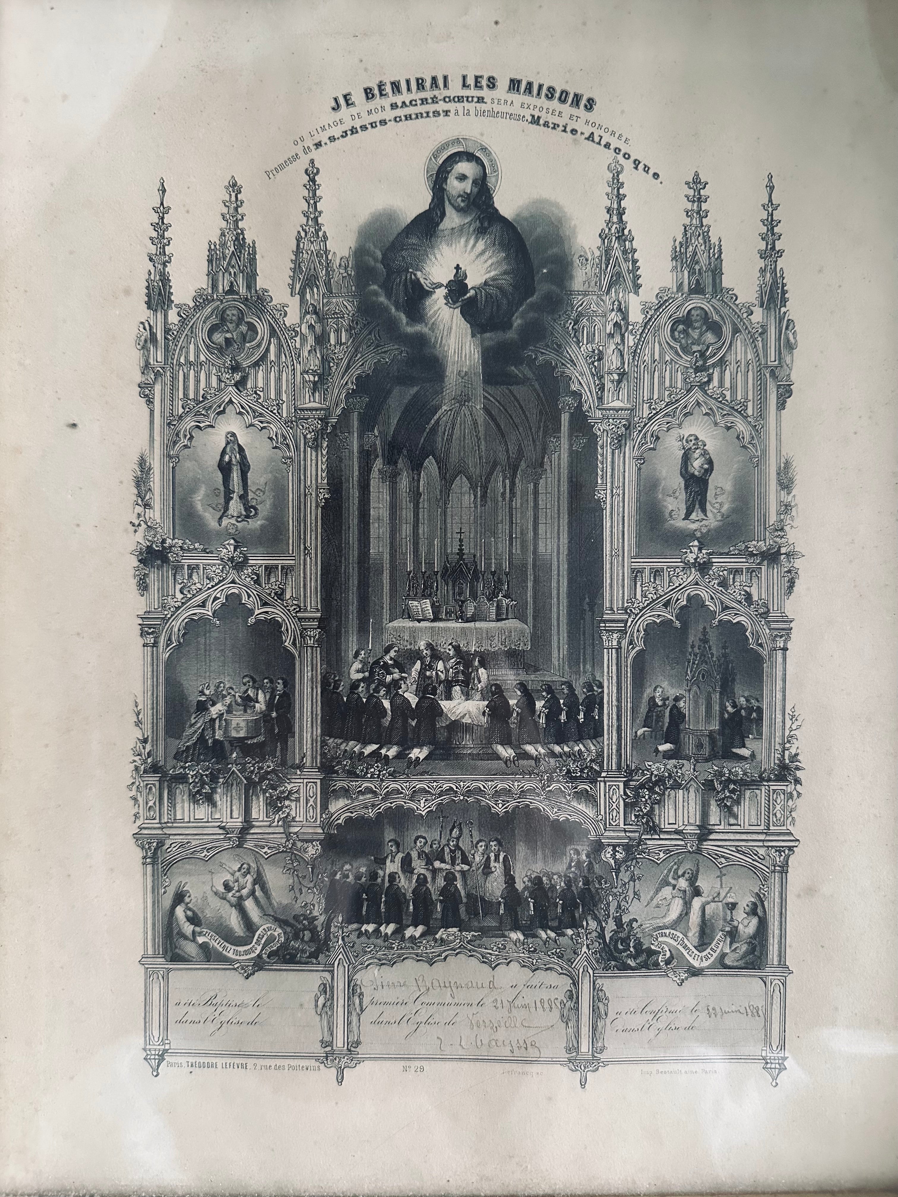 Lithographie première communion datée de 1885