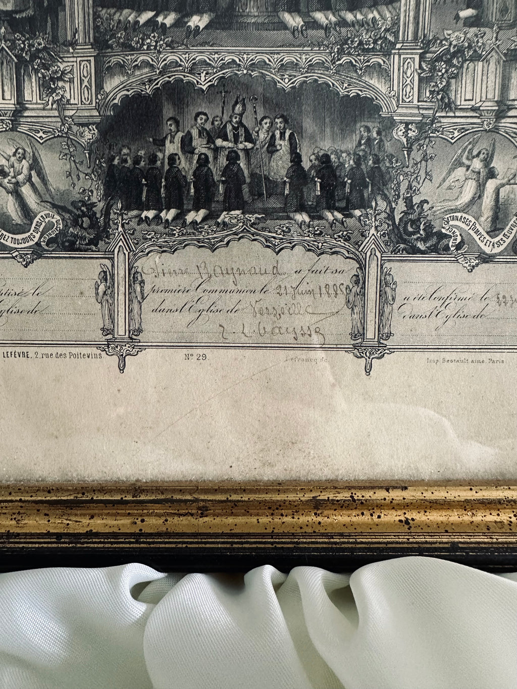 Lithographie première communion datée de 1885