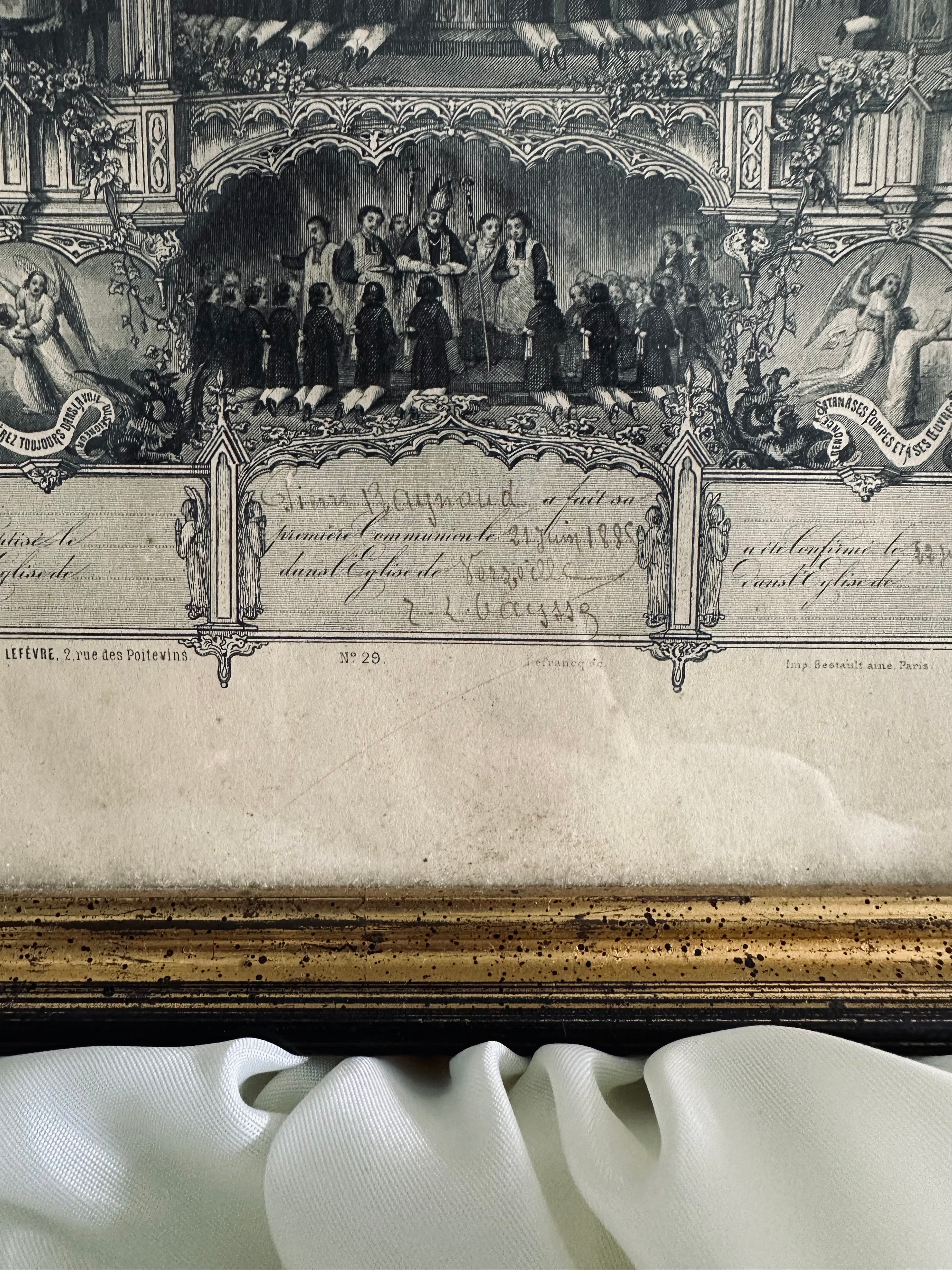 Lithographie première communion datée de 1885