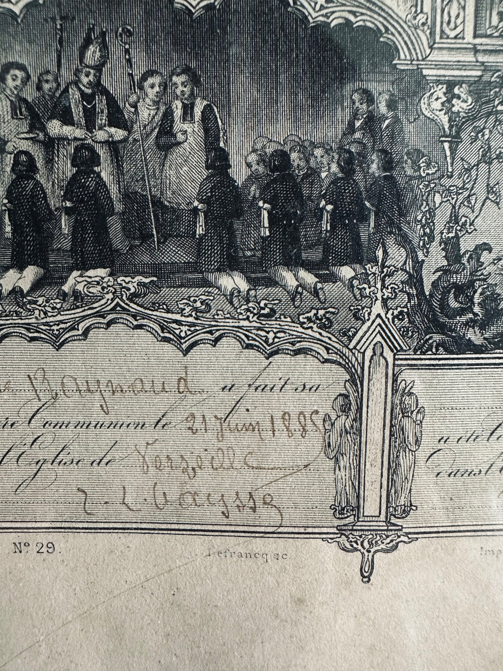 Lithographie première communion datée de 1885