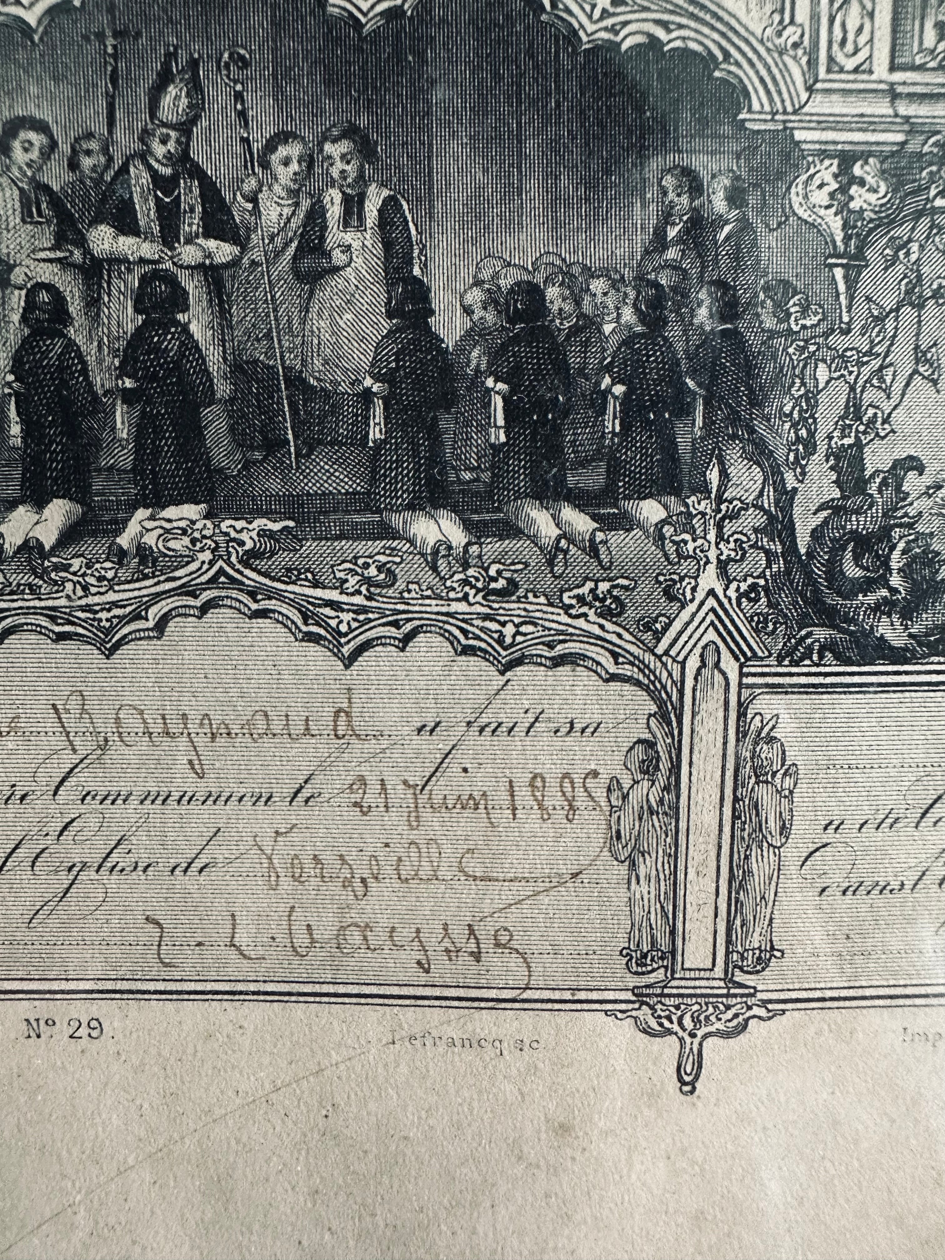 Lithographie première communion datée de 1885
