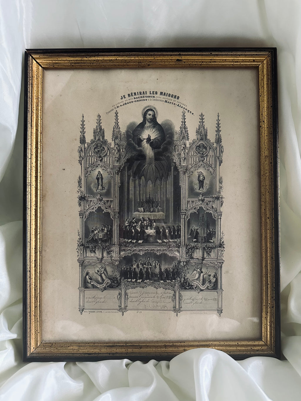 Lithographie première communion datée de 1885